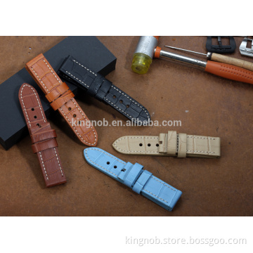 24mm genuine calf leather alligator grain watch band for panerai watch strap stainless steel watch band leather watch strap